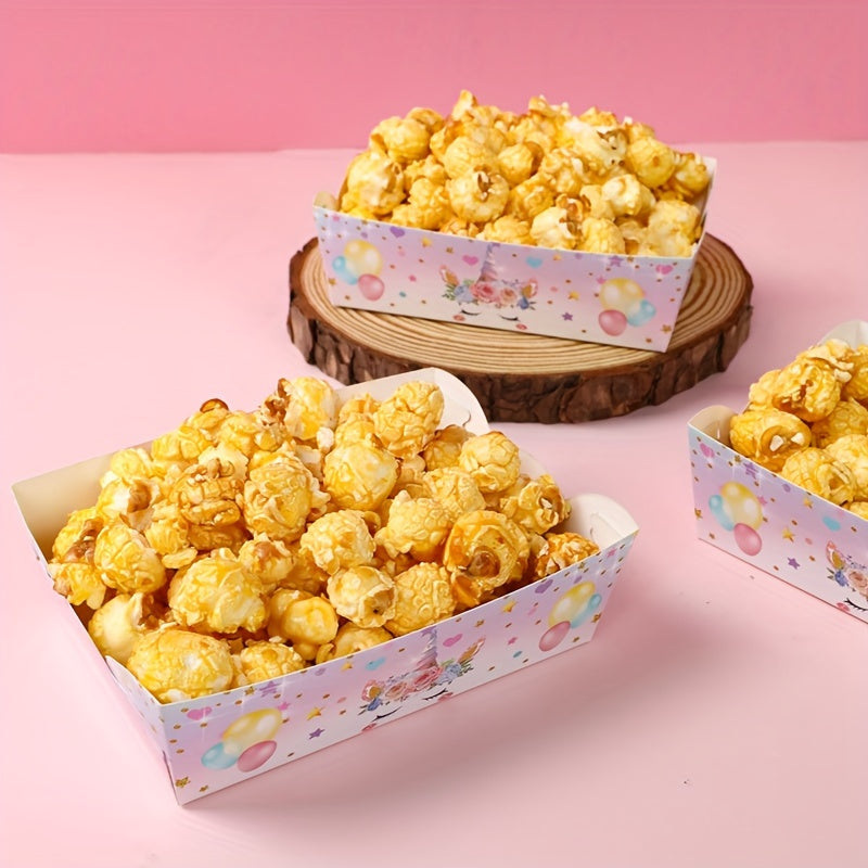 Set of 6 Unicorn Paper Trays with Colorful Easter Eggs and Bunny Design for Parties and Snacks