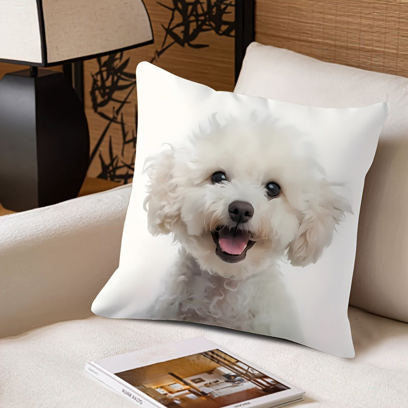 White Dog Print Pillow Cover Reversible Polyester 45cm for Living Room Decor
