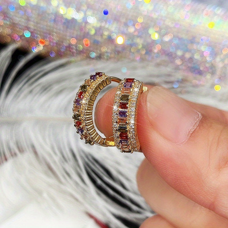 Women's Hoop Earrings Rectangle Cut Topaz Zircon Gold Plated Jewelry