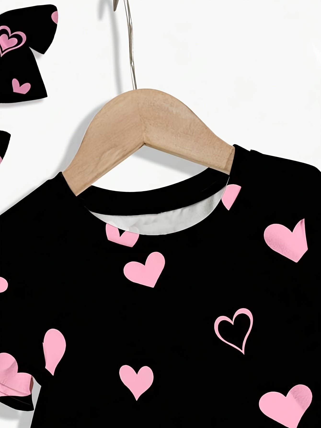 Girls' Dress Heart Print Polyester Knit Loose Fit for Outdoor Wear Black Pink Cats Medium Stretch