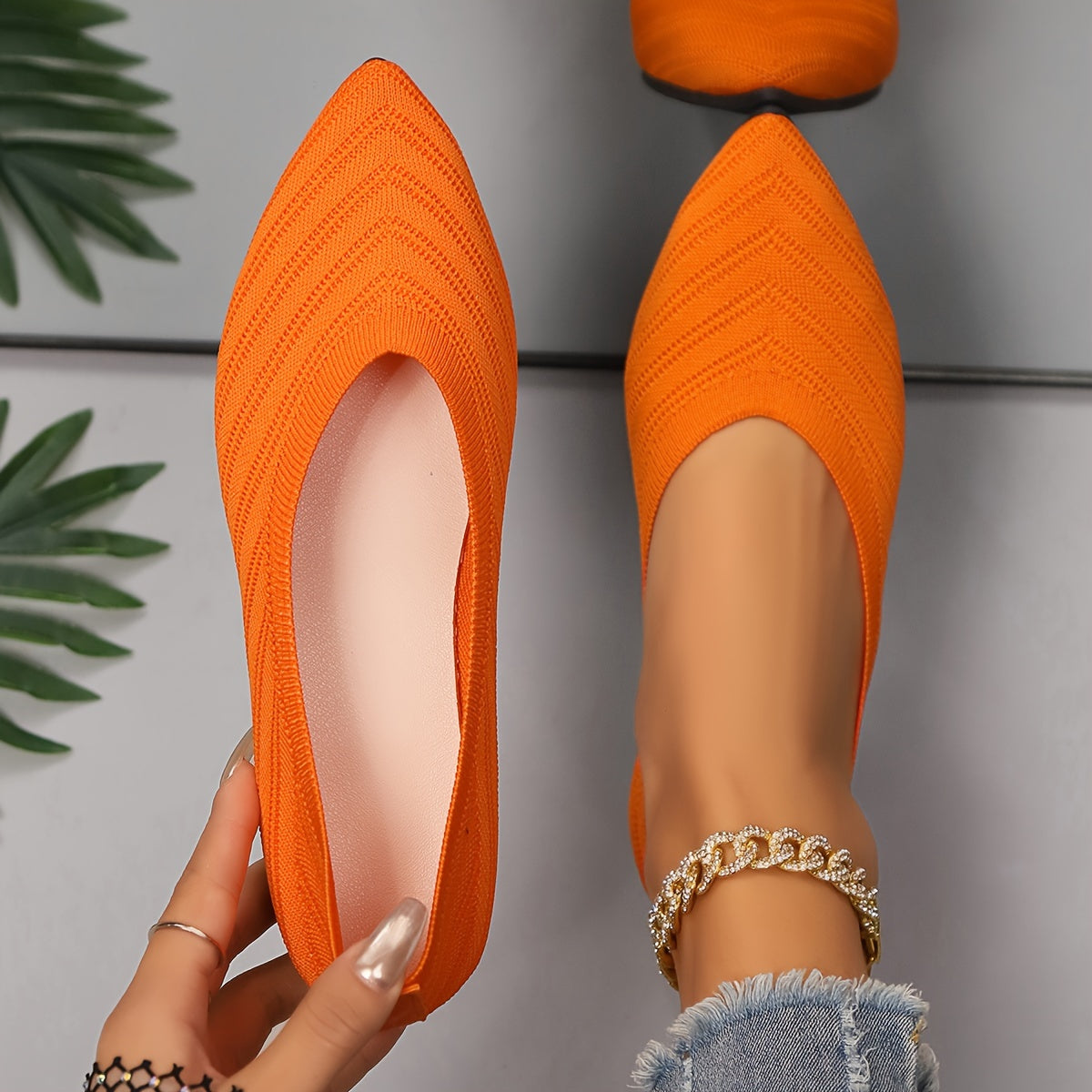 Women's Flat Shoes Breathable Solid Color Slip-On Knitted Flats