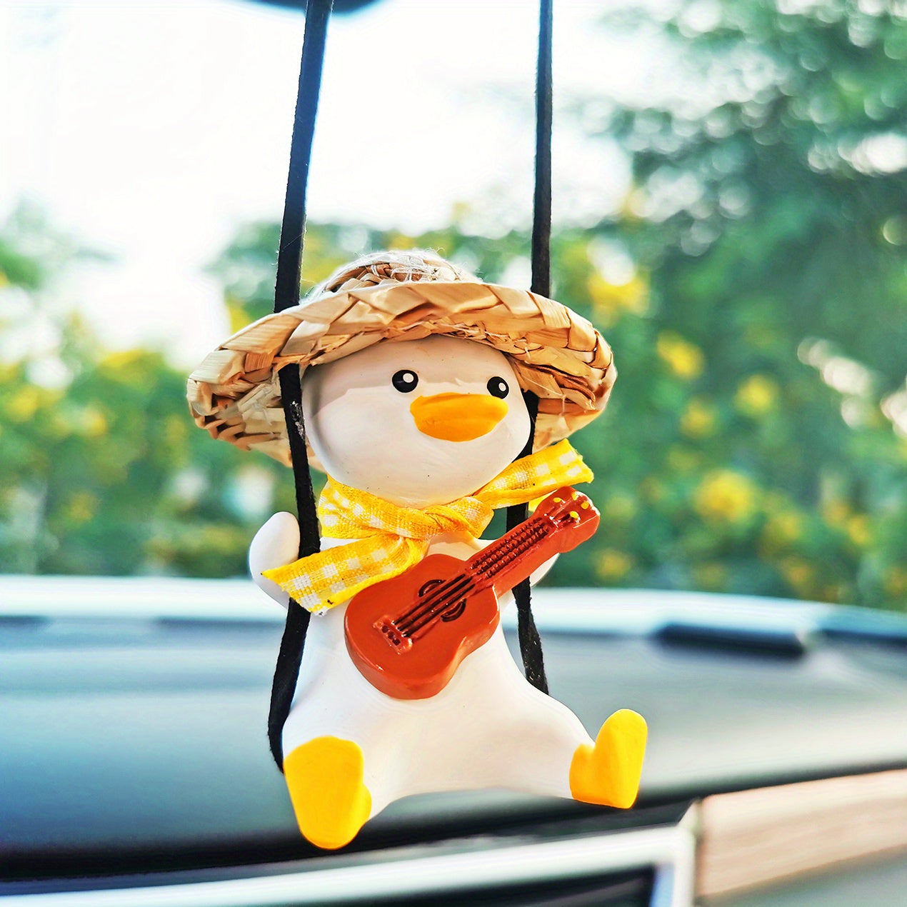 Women Girl Car Hanging Ornament Cute Duck Mirror Decor Rearview Mirror Accessory