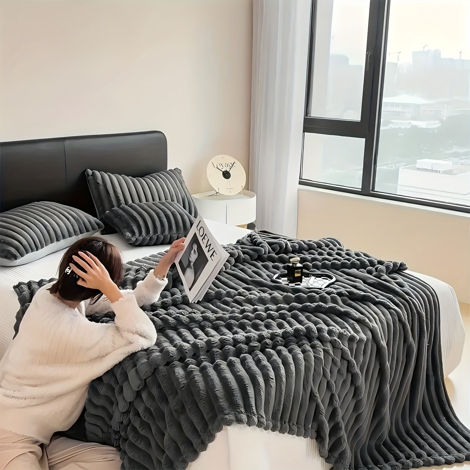 Faux Fur Throw Blanket 100x150cm Soft Warm Cozy for Sofa Bed Travel