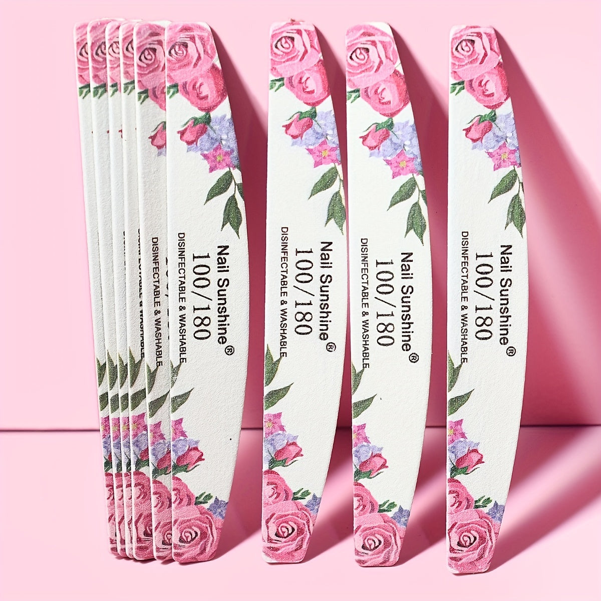 10 Rose Flower Half-Moon Nail Files Unscented Manicure Tools Set
