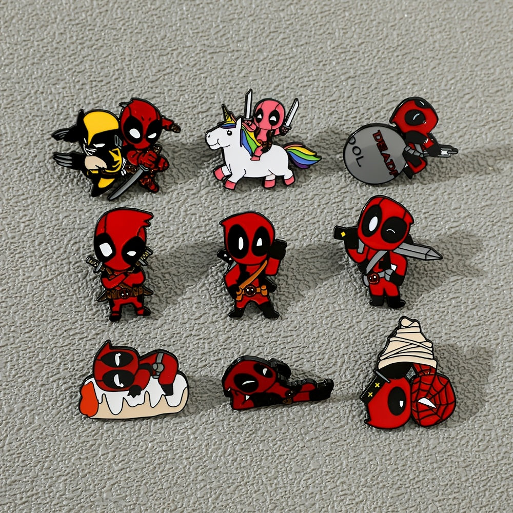 9 Disney Deadpool Enamel Pins Alloy Cartoon Style Punk Badge Jewelry for Clothing Backpack Accessories