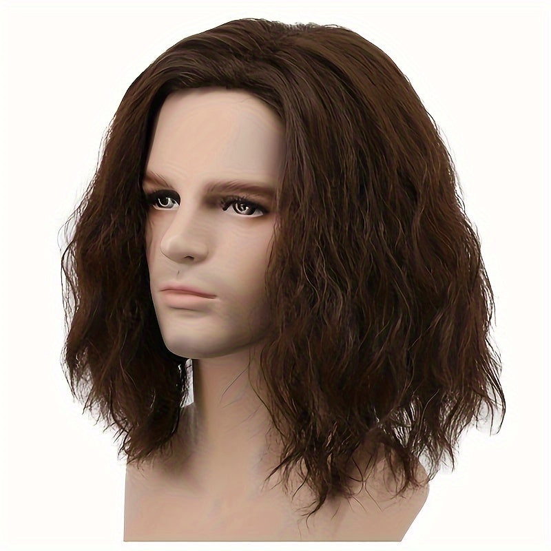 Mid-Length Cosplay Wig with Fluffy Perm Coily Hair Heat Resistant Fiber