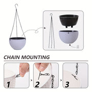 4-Pack Plastic Hanging Flower Pots with Drainage Holes and Chain Hook