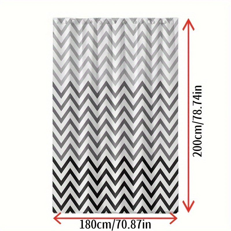 Black and White Chevron Shower Curtain Waterproof Machine Washable Includes Hooks for Bathroom Decor