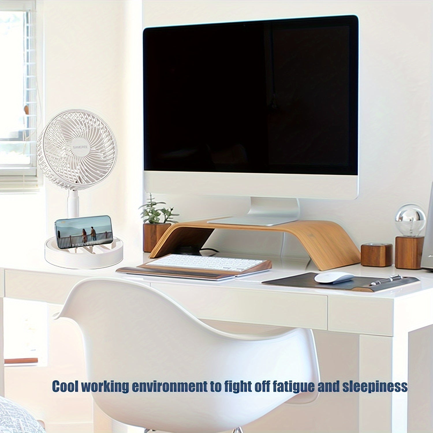 Ventilador telescópico plegable con soporte para teléfono, ventilador de mesa portátil, silencioso, flujo de aire de 360°, alimentado por USB