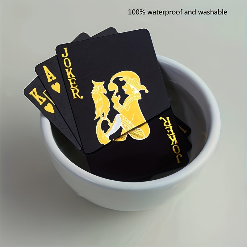 Black and Gold Foil Waterproof Plastic Poker Playing Cards - 54 Deck for Parties and Games