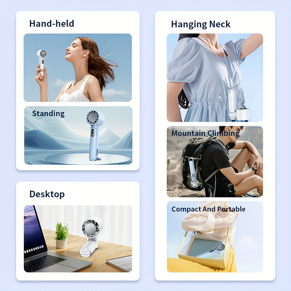 Portable Handheld Fan with LED Display, 4000mAh Battery, 5-Speed Silent Cooling