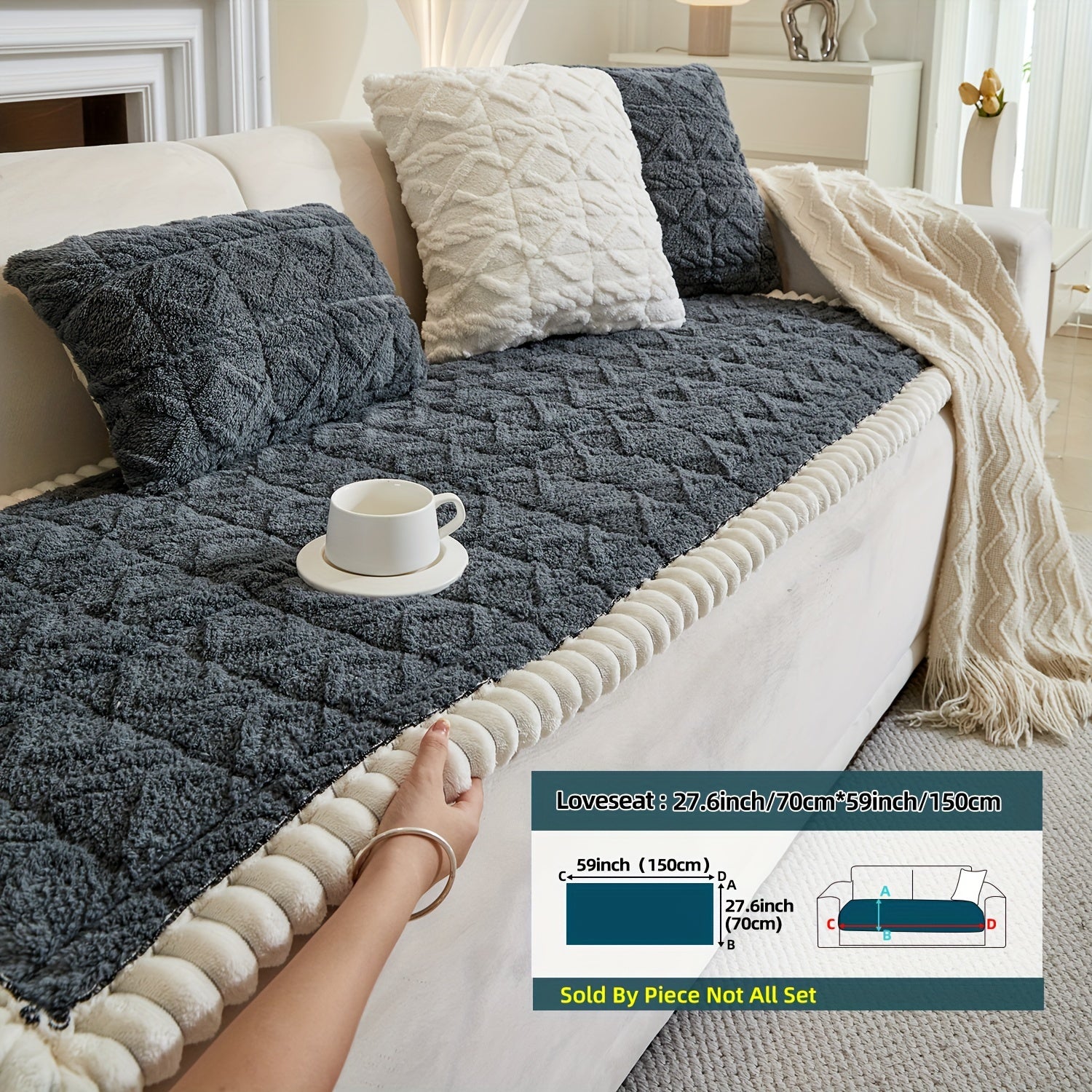 Bohemian Quilted Sofa Cover Plush Fabric Non-Slip Machine Washable Decorative