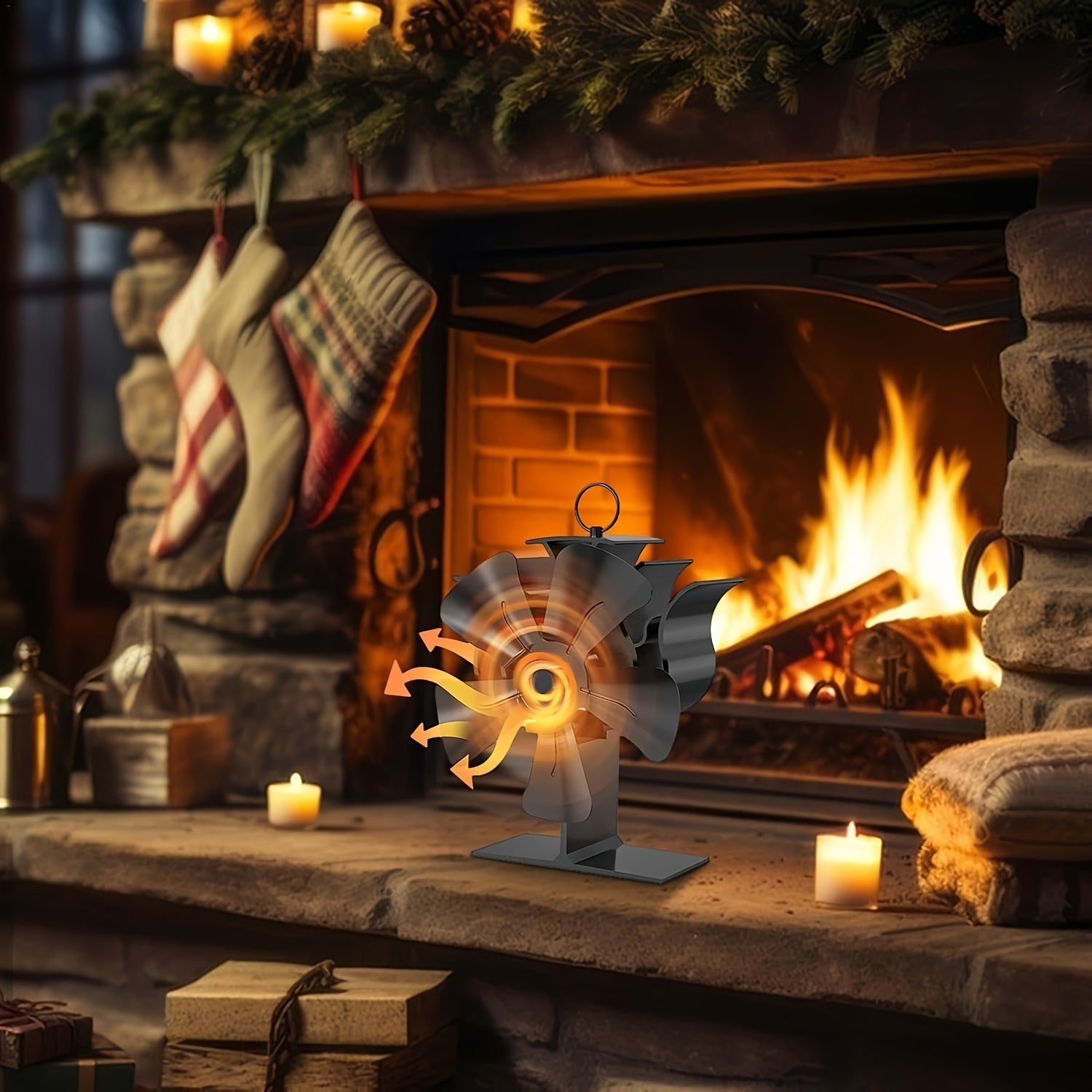 High-Speed Aluminum Heat Powered Stove Fan for Wood Gas Pellet Stoves with Thermometer