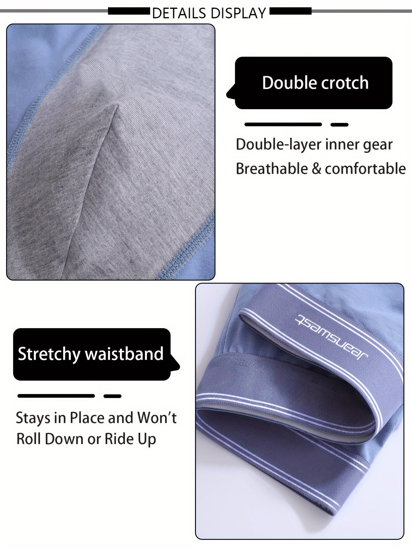 Men's Solid Cotton Boxer Briefs 5 Pack Breathable Quick-Drying Stretch