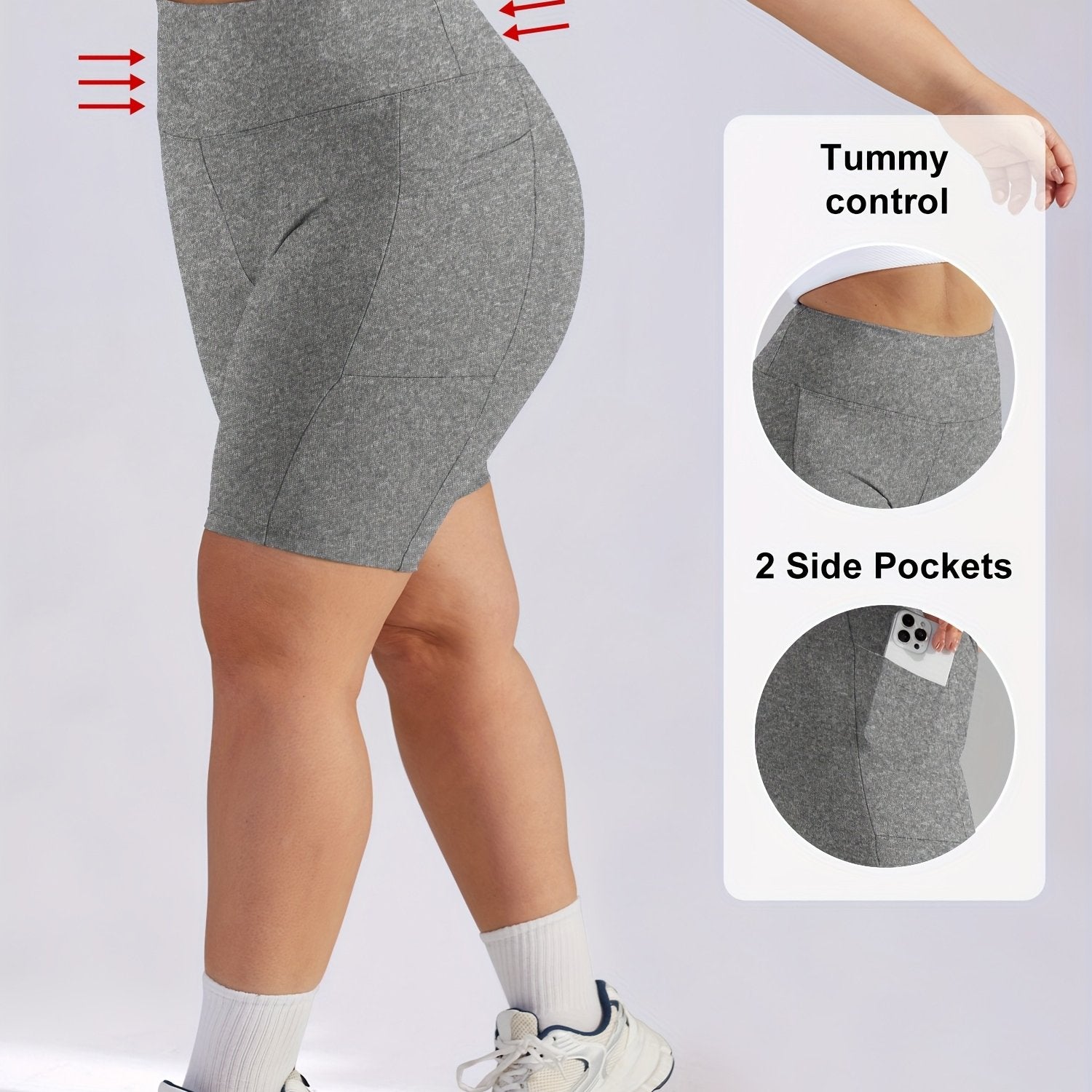 Plus Size Women's High-Waisted Tummy Control Workout Shorts with Pockets