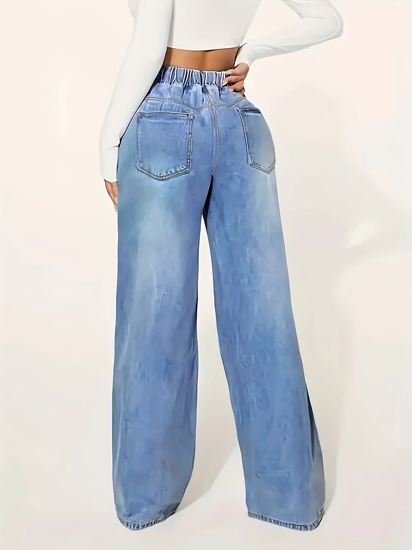 Women's Plus Size Rayon Wide Leg Drawstring Waist Jeans