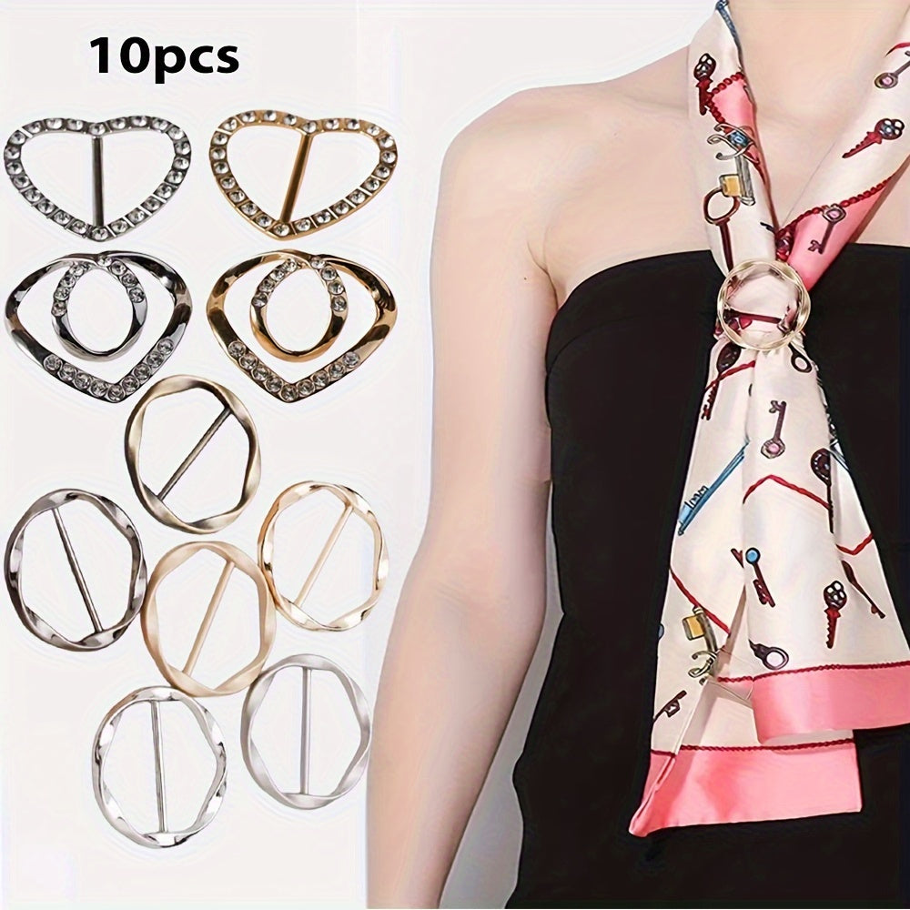 Set of 10 Alloy Round Scarf Buckle Clips for Women Dress Shirt Coat Accessories