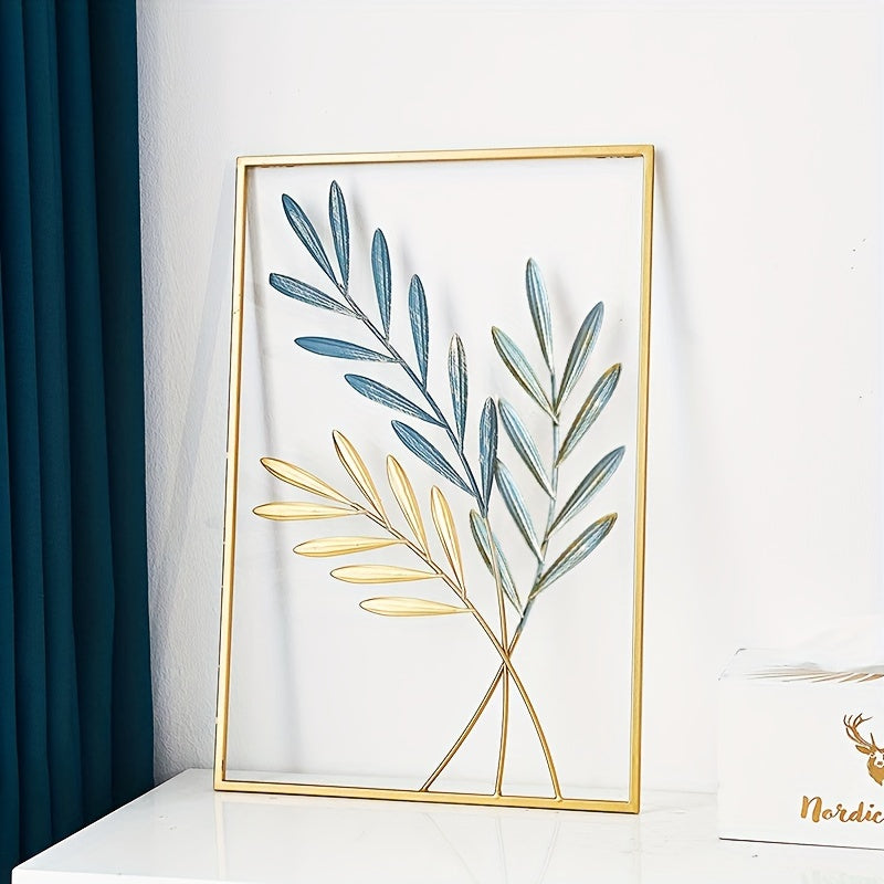 Minimalist Gold Metal Wall Decor Set 43.94x29.97cm Leaf Wall Art for Living Room Bedroom
