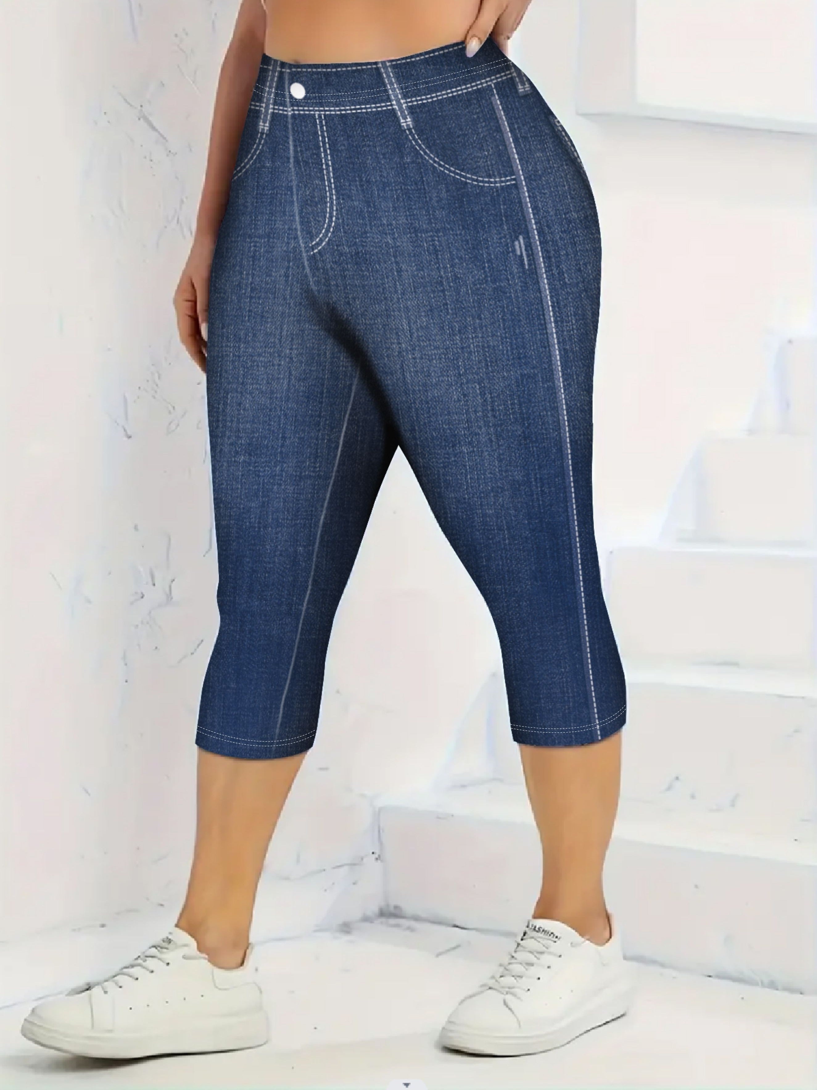 Pantalones cortos de talla grande con estampado digital, casual, cómodos, sin bolsillos