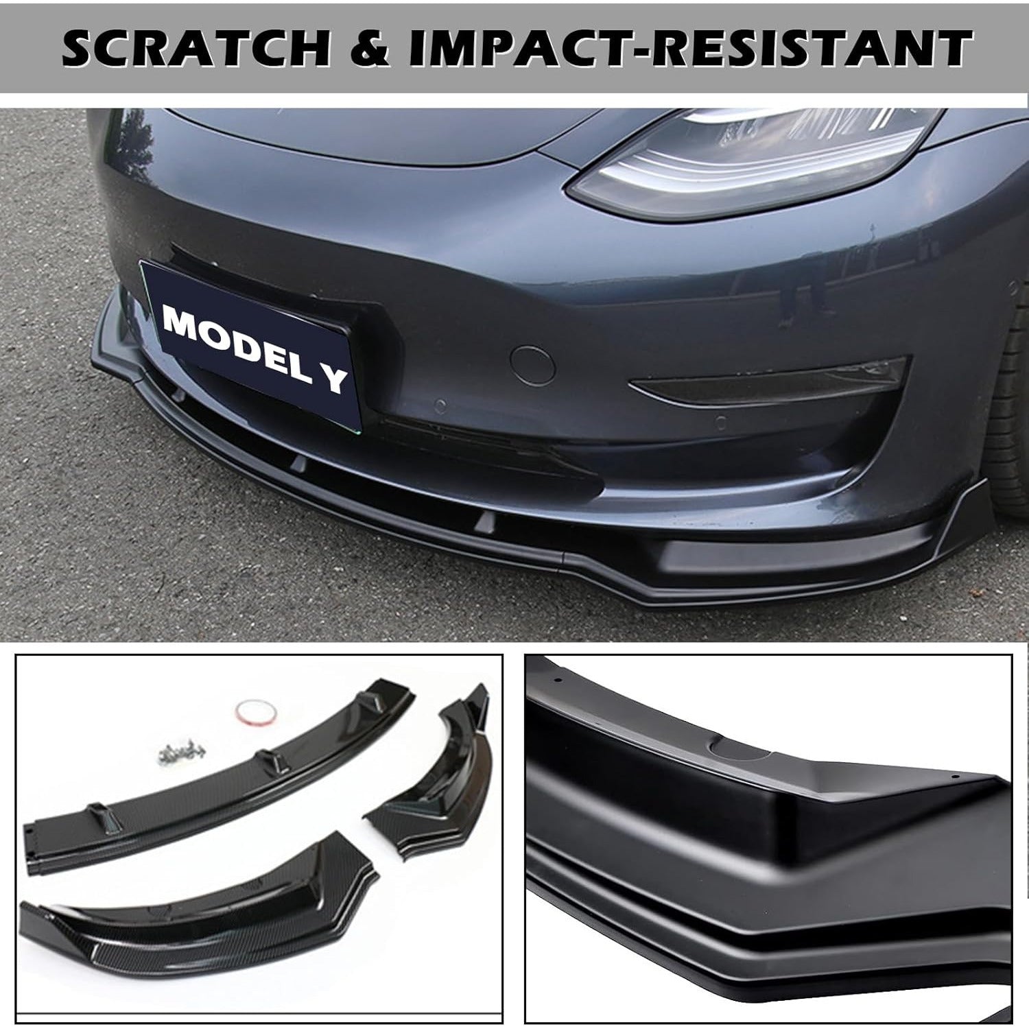 Front Bumper Lip Splitter Spoiler for Model Y Matte Black Compatible 2017-2024