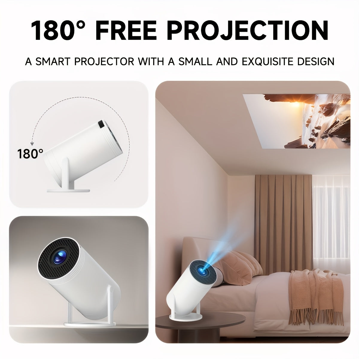 Mini Portable Projector With 4K HD Video WiFi and 180° Screen