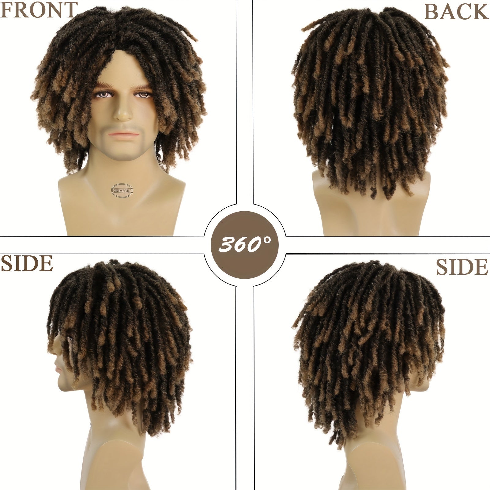 Stylish Ombre Brown Afro Bob Wig for Men Synthetic Dreadlocks Heat Resistant