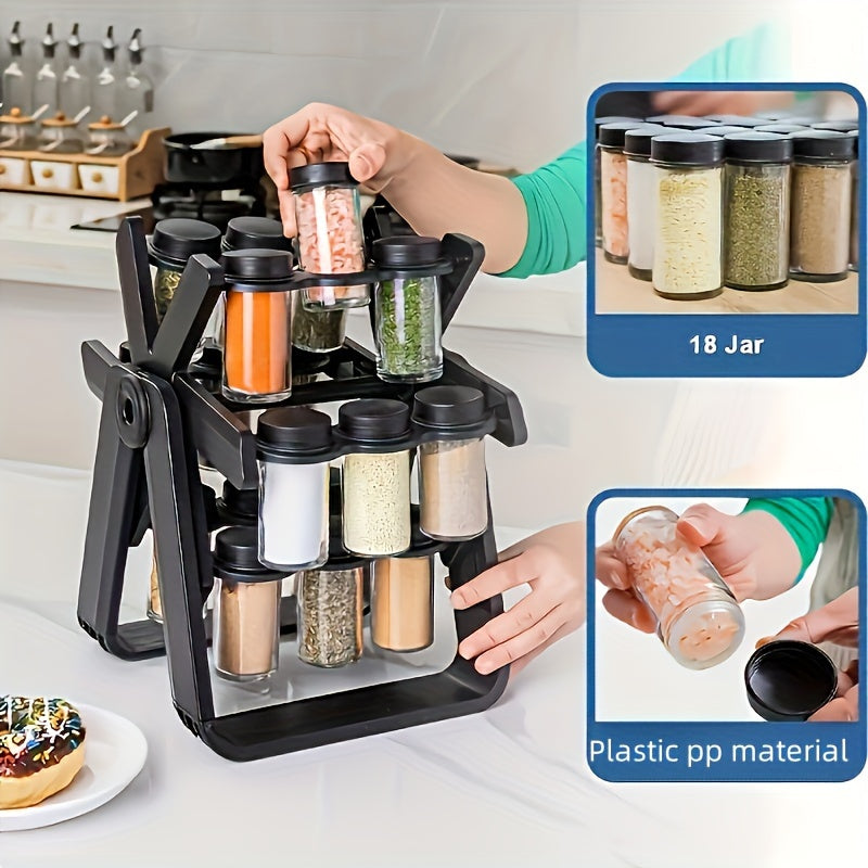 ABS Plastic Spice Rack Set with 18 Jars 360° Rotating Ferris Wheel Moisture-Proof Kitchen Organizer