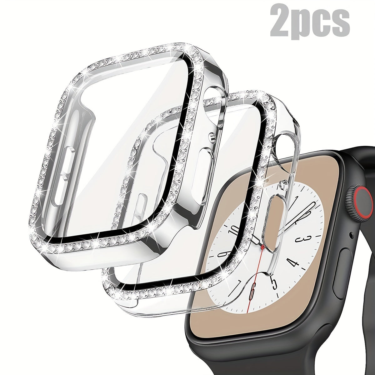 Women's Shiny Diamond PC Watch Shell with HD Hardened Glass Screen Protector for Apple Watch 40mm 44mm 45mm 49mm