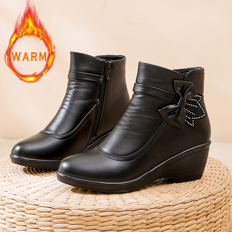 Women's Ankle Microfiber Dress Boots Winter Warm Block Heel Zipper