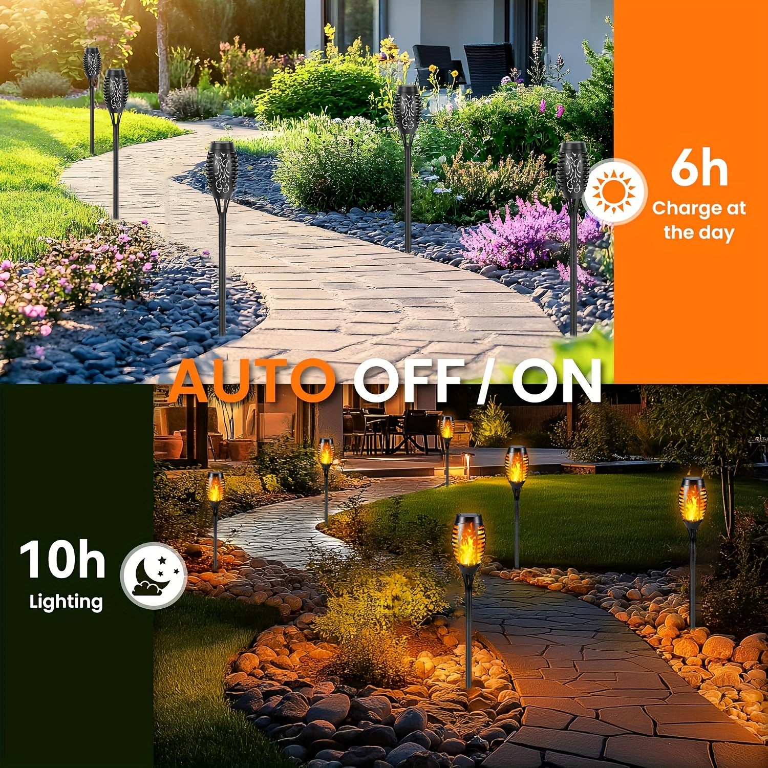 4/8/12pcs Solar Flickering Flame Garden Lights Outdoor Landscape Pathway Yard Driveway Waterproof
