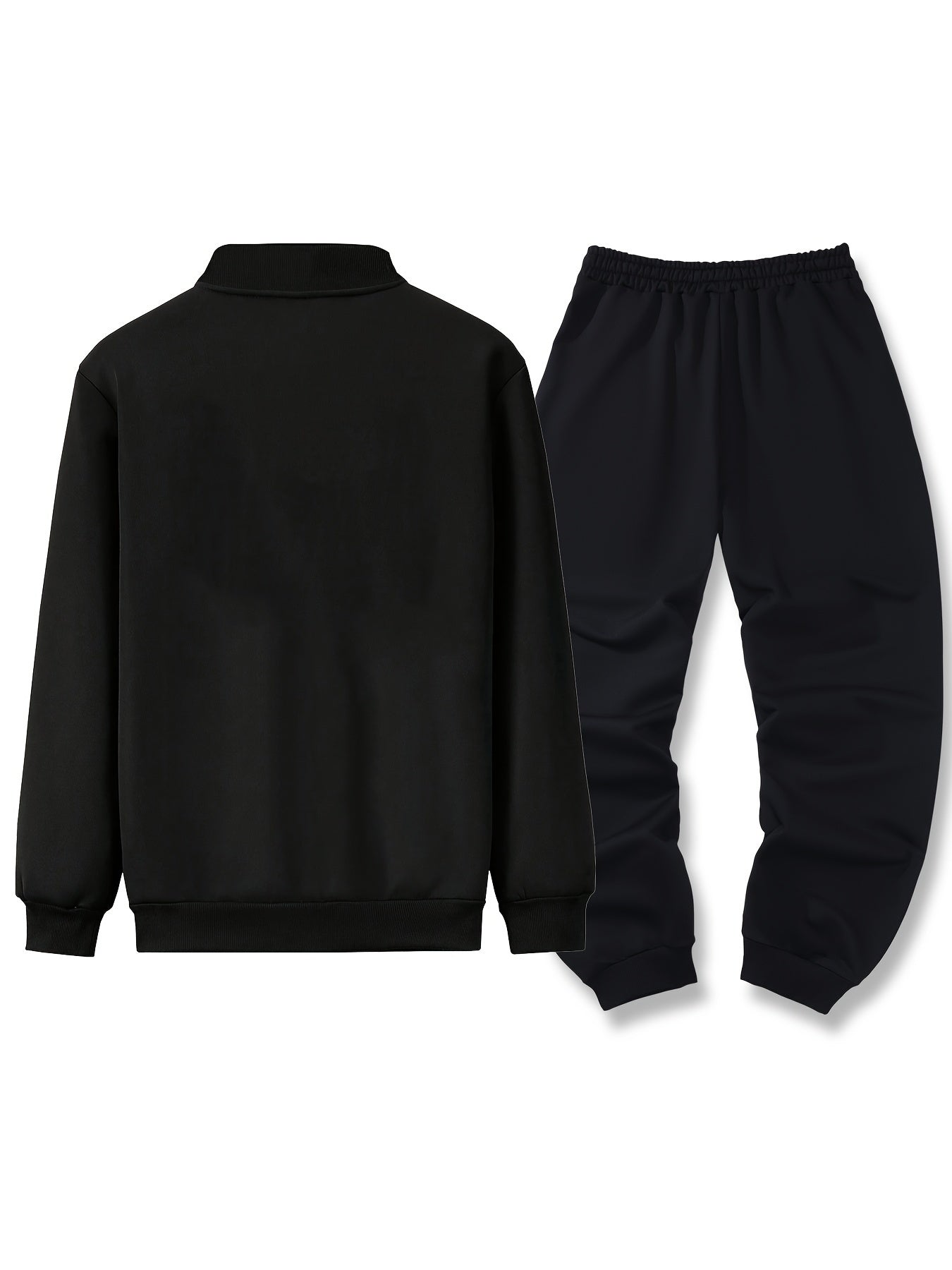 Men's Olive Green and Black Zip-Up Jacket and Sweatpants Set Polyester Casual Activewear