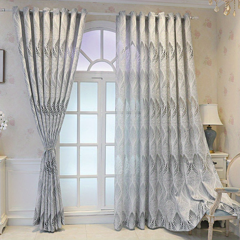 Jacquard Window Sheer Curtain with Leaf Design for Living Room Bedroom Balcony