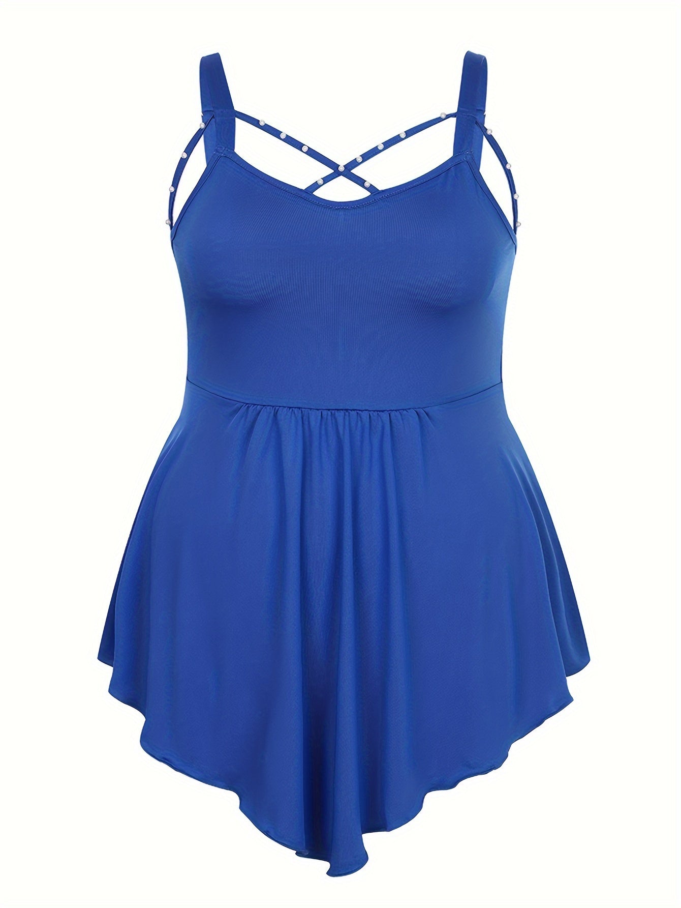 Women's Plus Size V-Neck Cami Top Sleeveless Asymmetrical Pearl