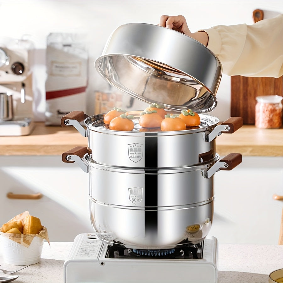 Juego de vaporera de acero inoxidable 304 de 3 capas con olla para sopa y bandejas