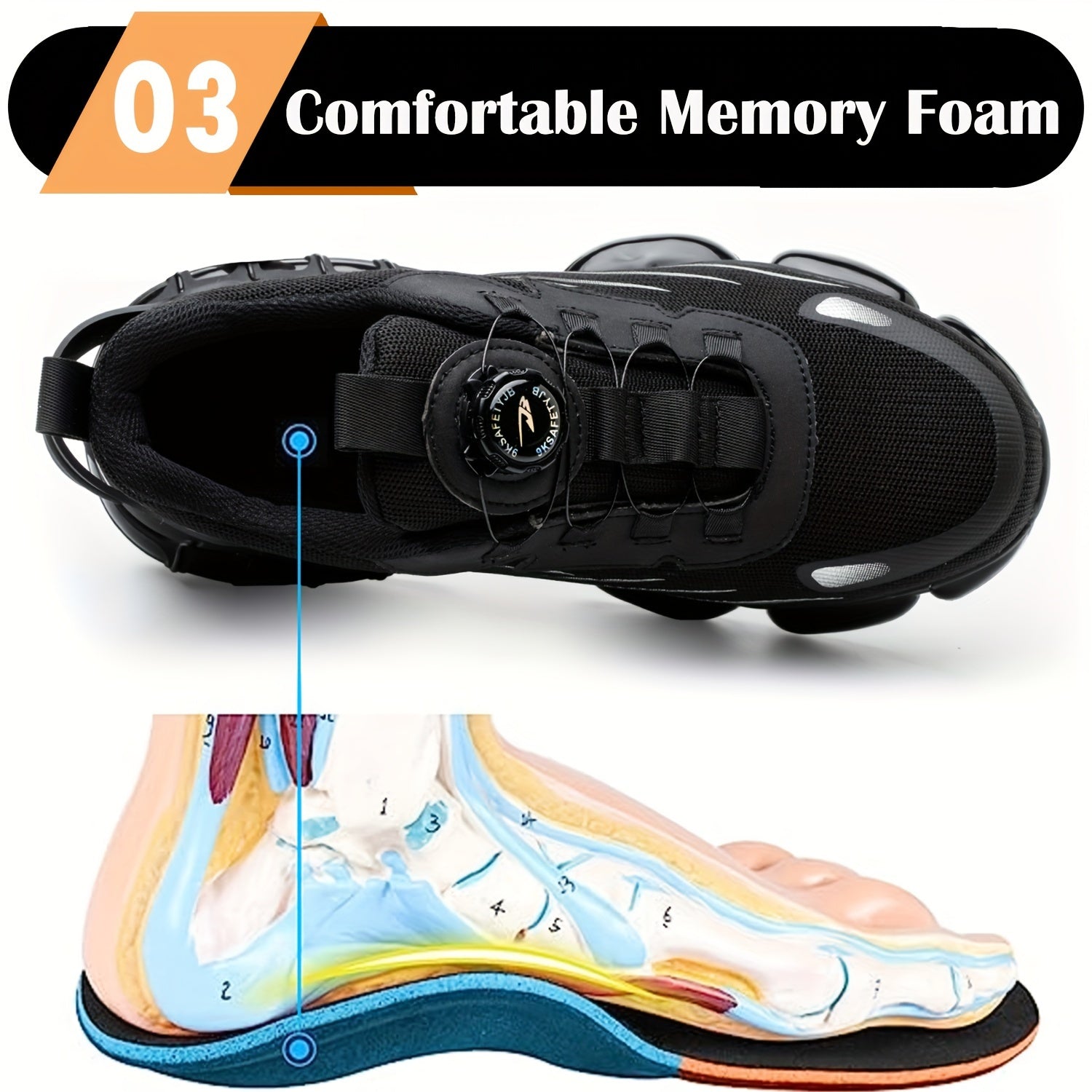 Zapatos de trabajo de acero para todas las estaciones para hombres con puntera anti-pinchazos y cierre giratorio