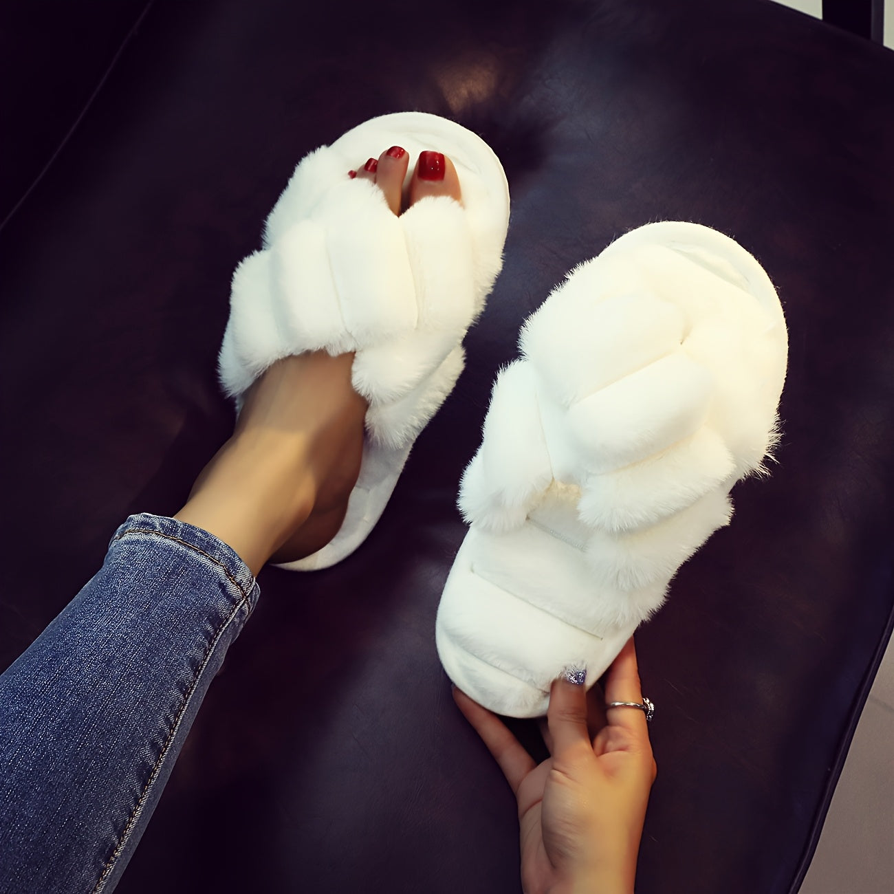 Women's Plush Cross-Strap Slip-On Slippers - Soft Fabric, EVA Sole, Indoor Beige Pink