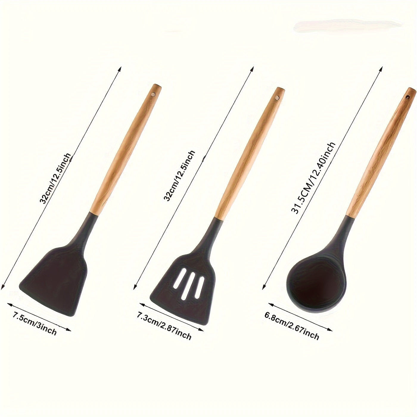 Set of 7 Silicone Kitchen Utensils with Wooden Handles Non-Stick Heat Resistant Cooking Tools