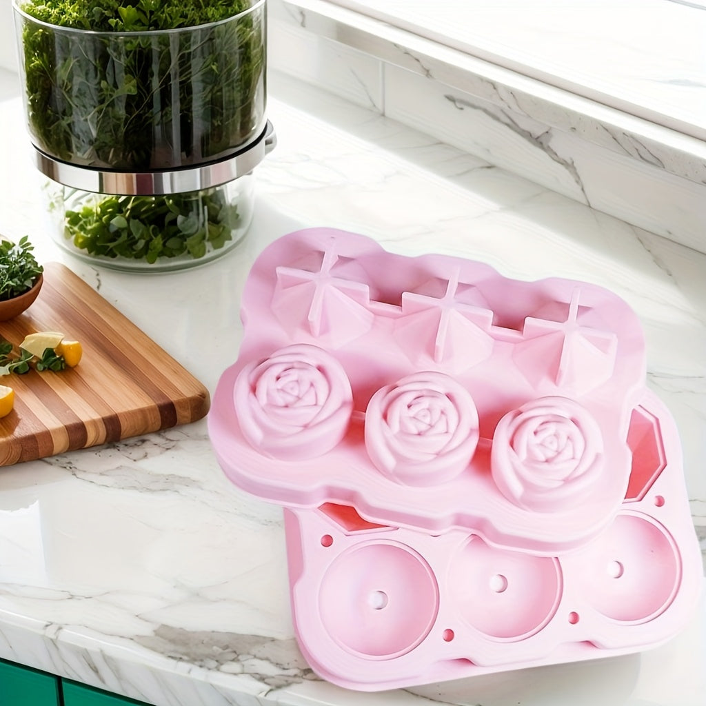 2-in-1 Ice Tray Duo Diamond and Rose Ice Molds Large Cubes for Whiskey and Drinks