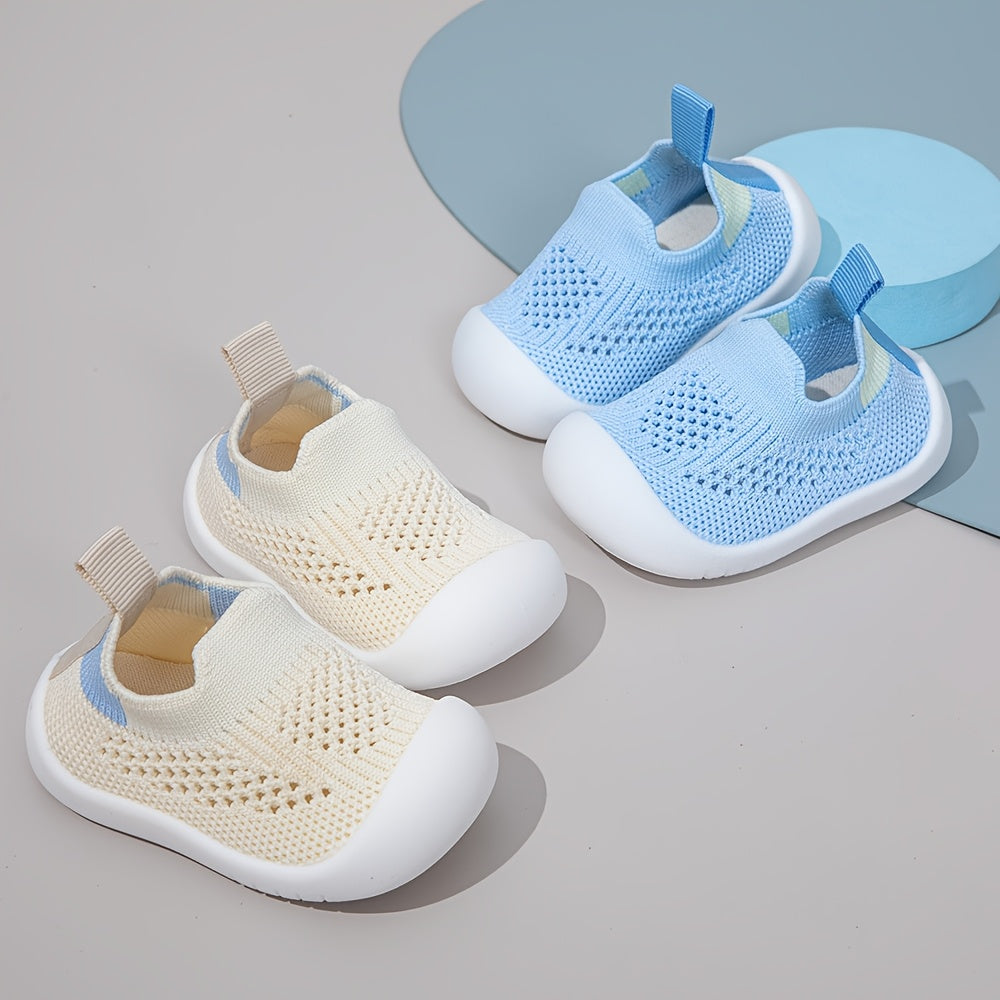 Infant Knit Shoes with Striped and Geometric Patterns Slip-On Casual All-Season TPR Sole