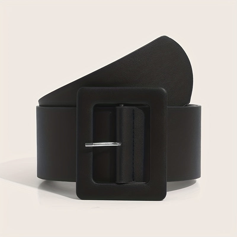Women's Wide PU Belt Square Buckle for Dresses and Coats