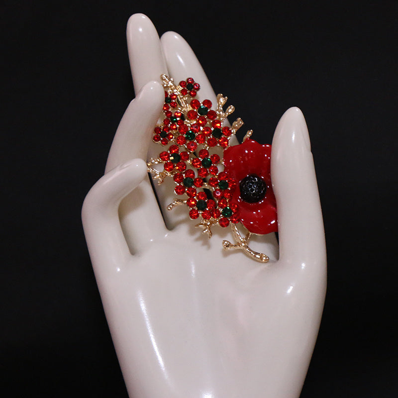 Women’s Christmas Brooch Enamel Pin with Red and Green Accents Irregular Shape