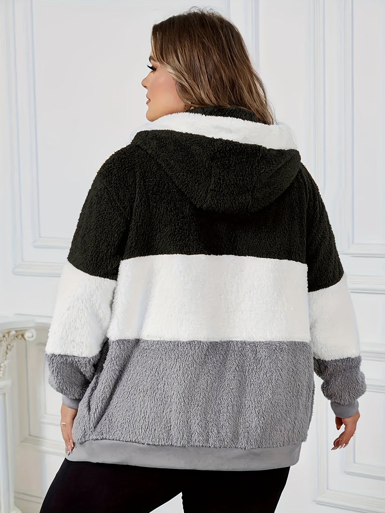 Women Quilted Hooded Loose Jacket with Zipper Pockets for Autumn Winter