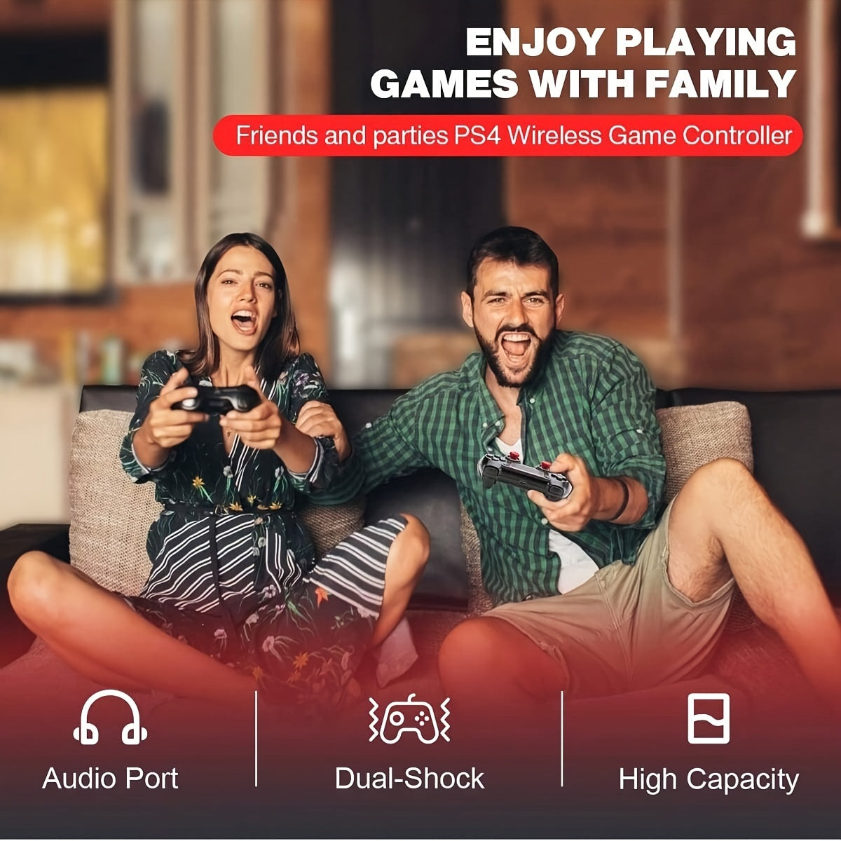 Wireless PS4 Controller with Dual Vibration 6-Axis Touchpad 3.5mm Audio Black Red