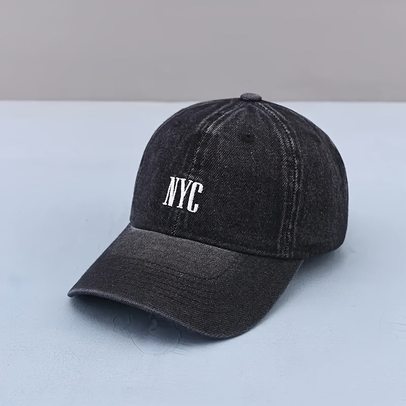 Gorra de béisbol unisex de mezclilla con logotipo de NYC bordado, ajustable, gorra casual para exteriores
