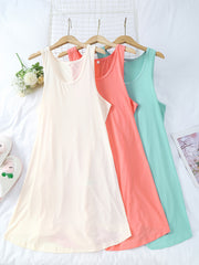 Mujeres camisón de noche de color sólido con cuello redondo, pack de 3, poliéster elastano