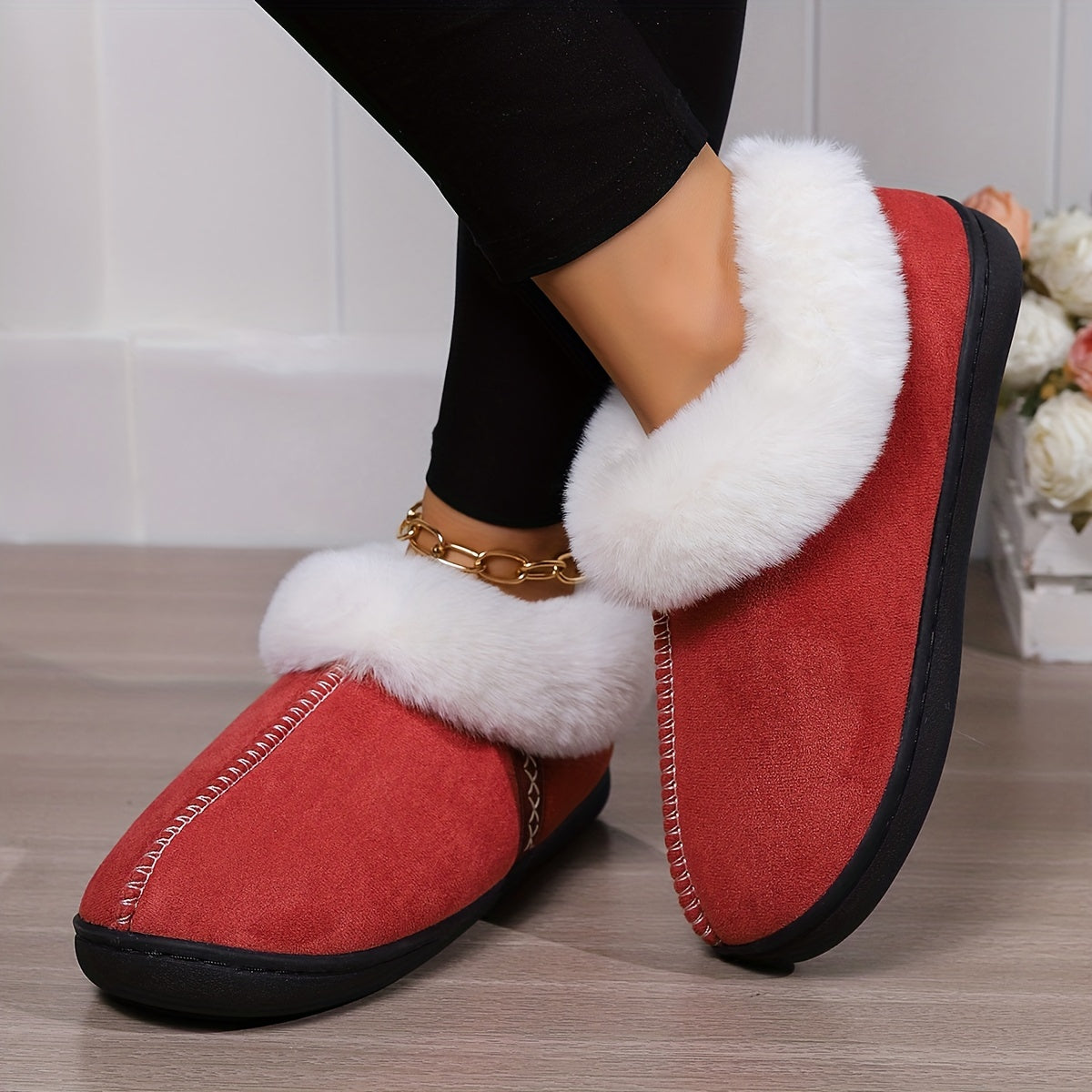 Women's Plush Lined Slippers Solid Color Cozy Home Slip Ons