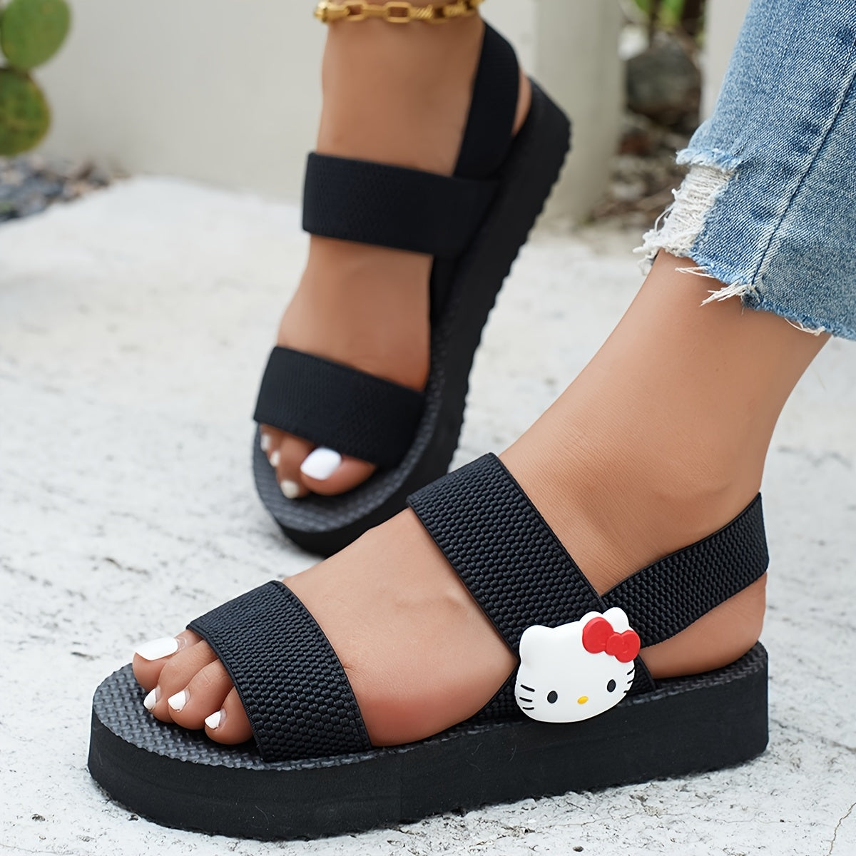 Women Summer Flat Sandals Thick Sole Cartoon Style Comfortable Lightweight