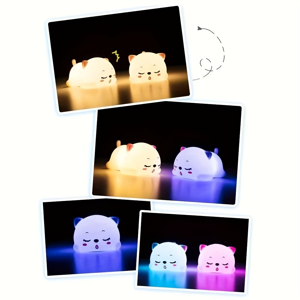 Rechargeable USB Touch-Controlled Cartoon Cat Night Light for Kids Room Decor
