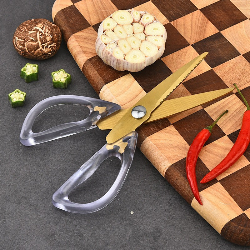 Stainless Steel Scissors with Gold Finish and Clear Handle for Kitchen and Office