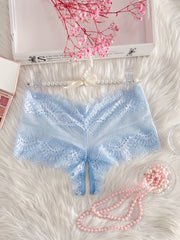 Women's Sheer Nylon Blend Lace Panties Mid-Rise Crotchless Lingerie